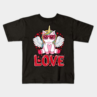 Cute Unicorn Love Heart Valentines Day Girls Kids Kids T-Shirt